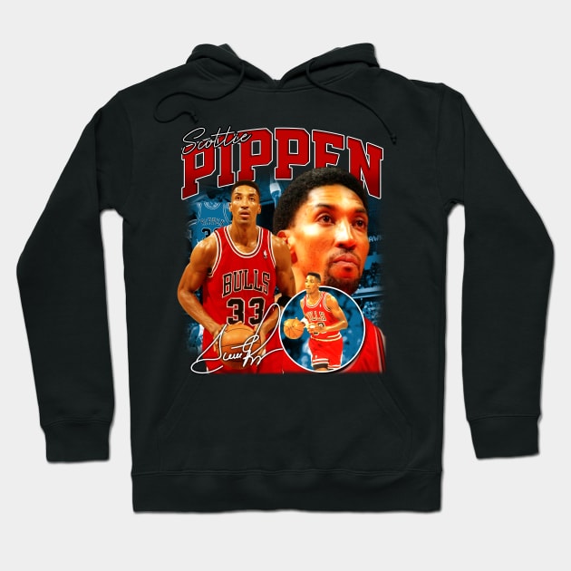 Scottie Pippen Basketball Legend Signature Vintage Retro 80s 90s Bootleg Rap Style Hoodie by CarDE